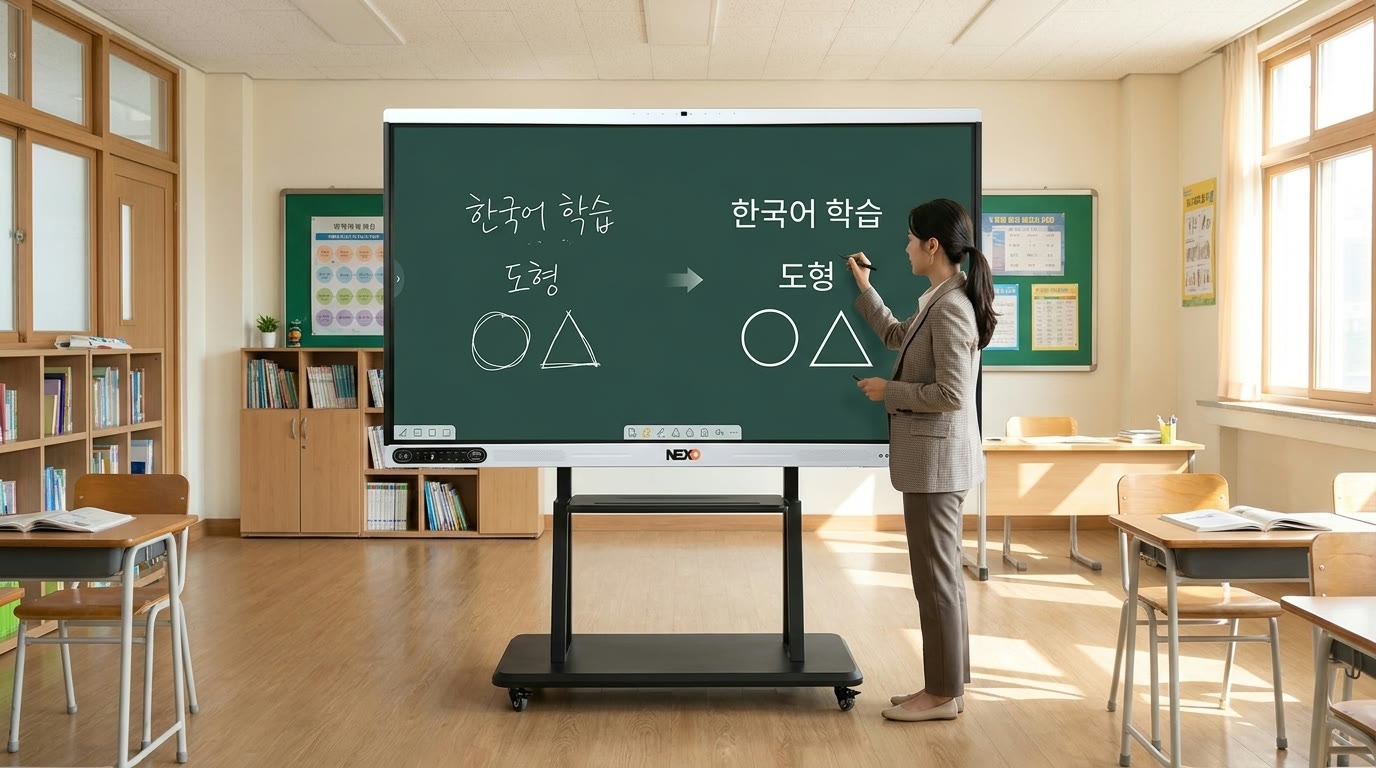 전자칠판에 필기하는 모습