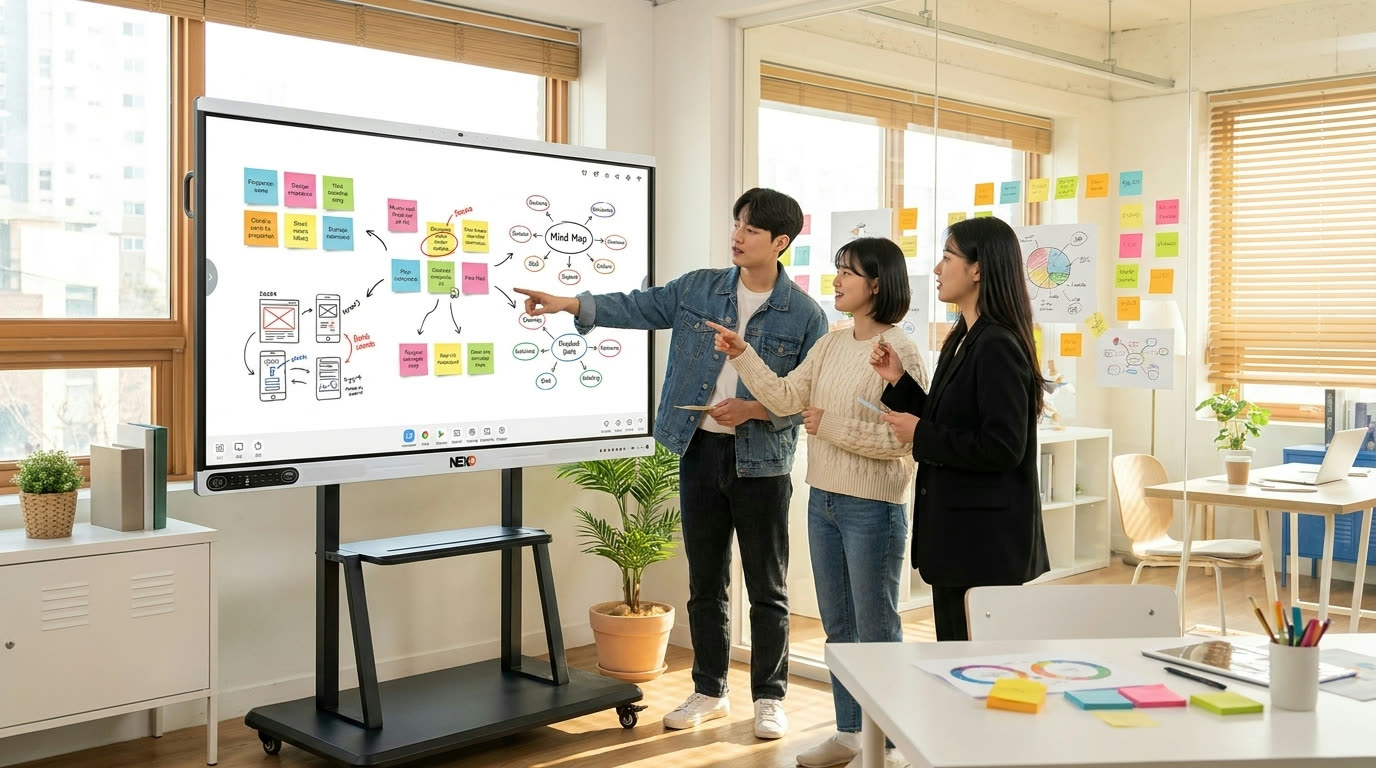 NEXO 디스플레이에 아이디어를 정리하는 팀