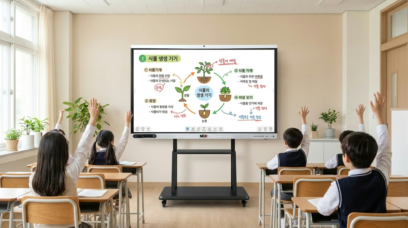 NEXO 디스플레이로 수업 중인 교실